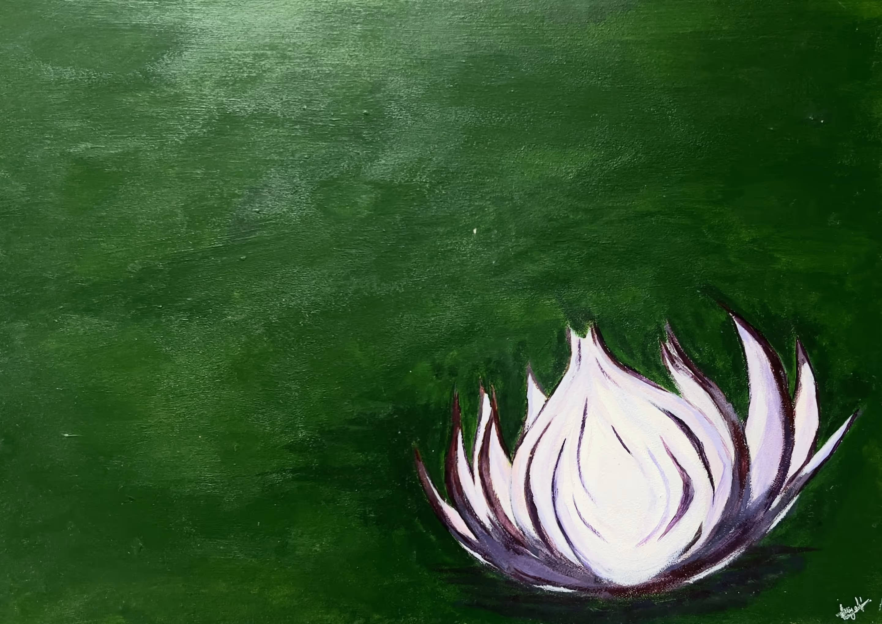 Painting of an onion, on a green background